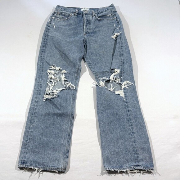 Agolde Jeans Womens Light Wash 90s Cotton Mom Distressed Button Fly USA Sz 27 - Picture 1 of 13